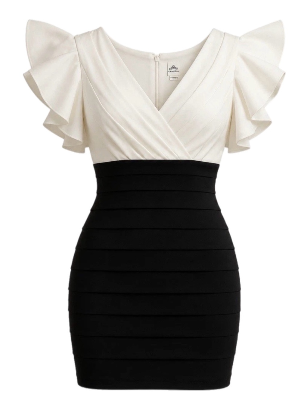 Signature by Sangria Two-Tone Flutter Sleeve Bodycon Dress - White & Black